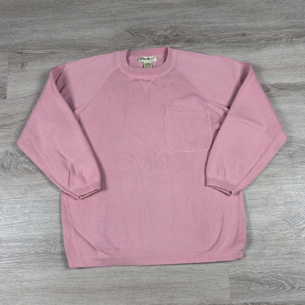 Eddie Bauer Vintage Pink Cotton Crew Neck Pocket Sweater Women's XS Made in UK